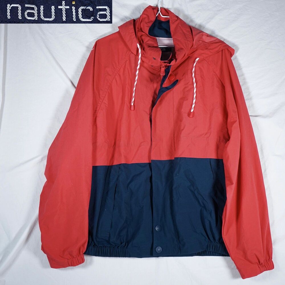 Nautica Vintage Full Zip Windbreaker Jacket Red Blue Large